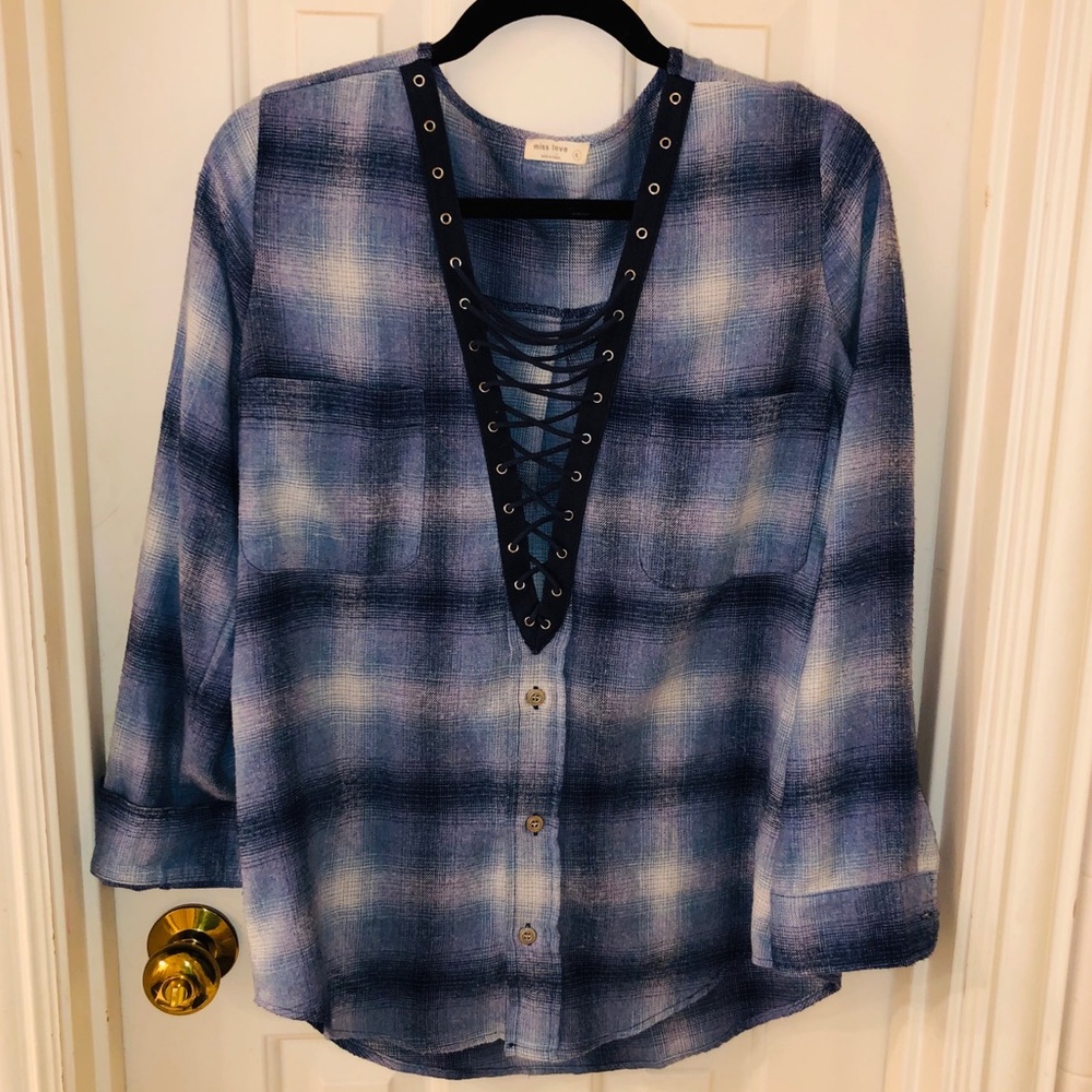 Plaid cross front long sleeve